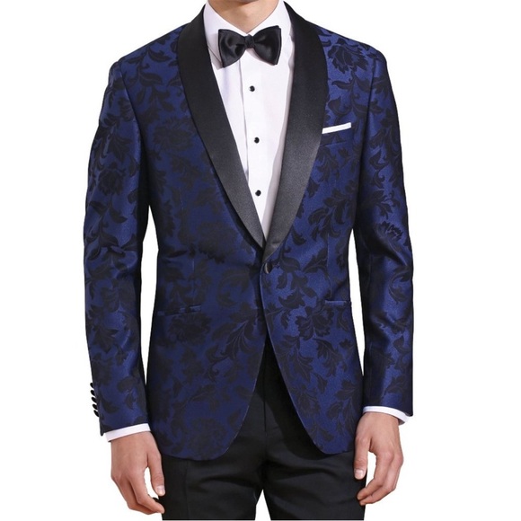 Couture 1901 Cobalt Blue & Black Floral Tuxedo Jacket Men’s Size 38R NEW - Picture 1 of 8